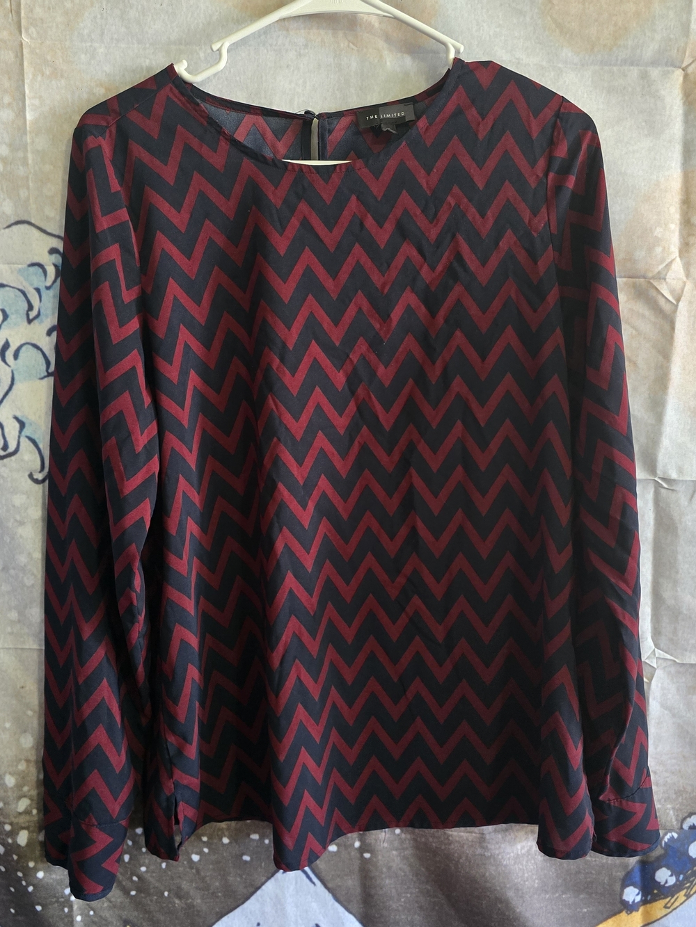 The Limited Chevron Zigzag Long Sleeve Blouse in Black and Burgundy